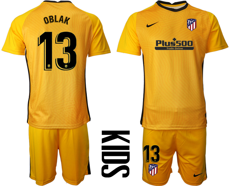 2021 Atletico Madrid yellow goalkeeper youth #13 soccer jerseys